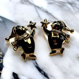 Earrings - Vintage Avon Stud  Gold Toned Penguin Design 0.75 Inches